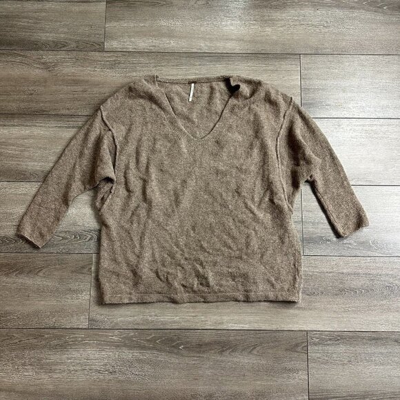 FREE People Pullover Sweater Size XS Solid Color Block Brown Tan - Picture 1 of 7